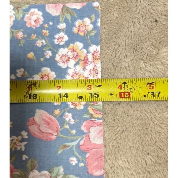 Floral Pattern Fabric Material Pink Roses On Blue Background 11" X 15" - Picture 2 of 7